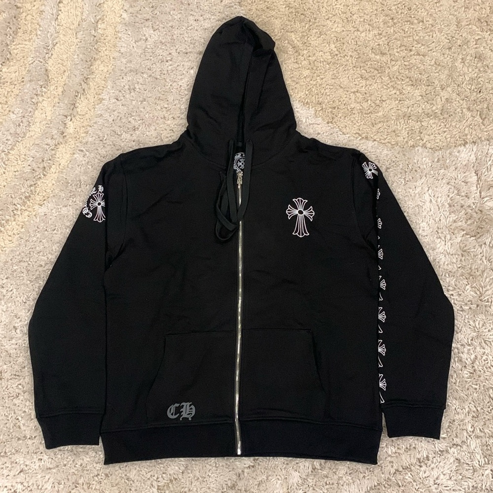 Chrome Hearts Black & White Multi Cross Zip-Up Hoodie Mens Size Large